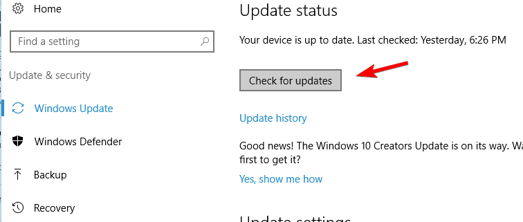 check for updates button outlook settings