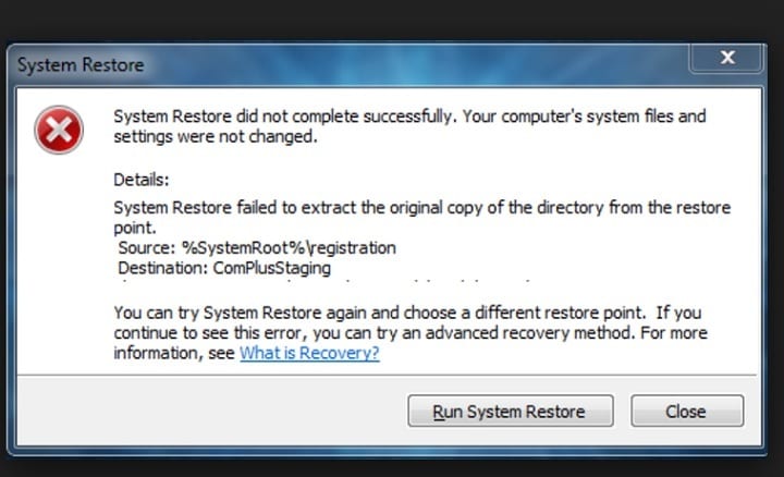 System Restore fails to extract the file/original copy FIX