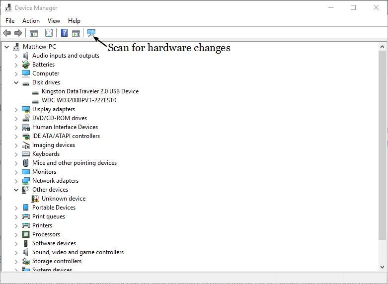 scan for hardware changes cmd