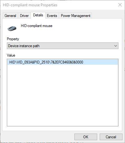 mouse details in device manager