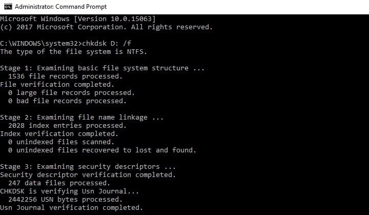 chkdsk command prompt fix Critical Process Died