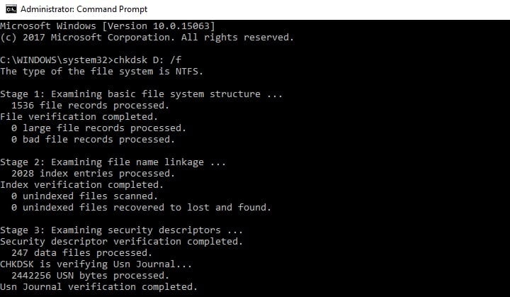 command prompt chkdsk