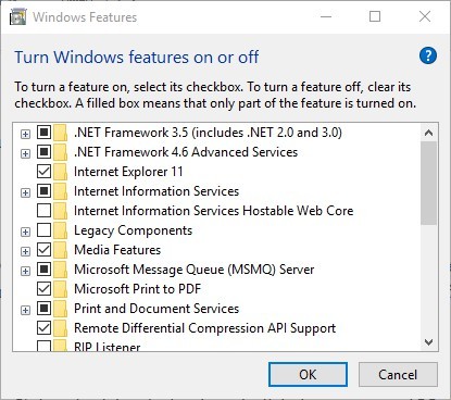 enable Media Features in Windows Features
