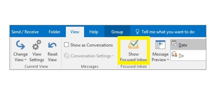 disable focused inbox outlook feature