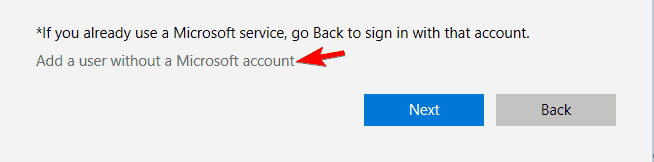 add a new user without a Microsoft account