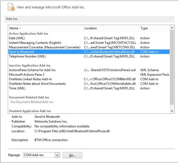 An unknown error has occurred Outlook disable microsoft office add-ins
