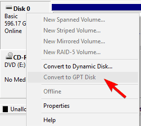 mbr to gpt disk management convert