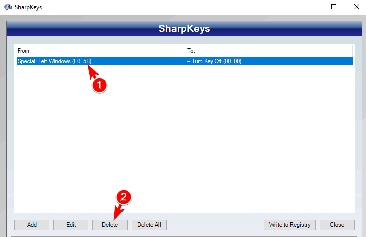 sharpkeys delete disable the Windows Key
