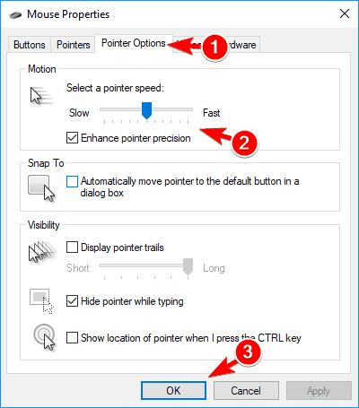 increase mouse sensitivity control panel pointer options