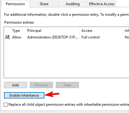 enable inheritance folder keeps reverting to read only