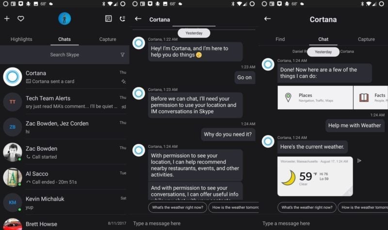 Skype Cortana AI bot