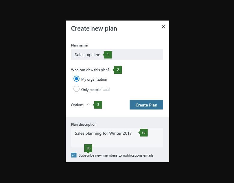 create a new plan with Microsoft planner app