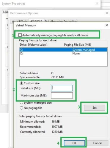 Your Computer is Low on Memory automatically manage paging file size for all drives