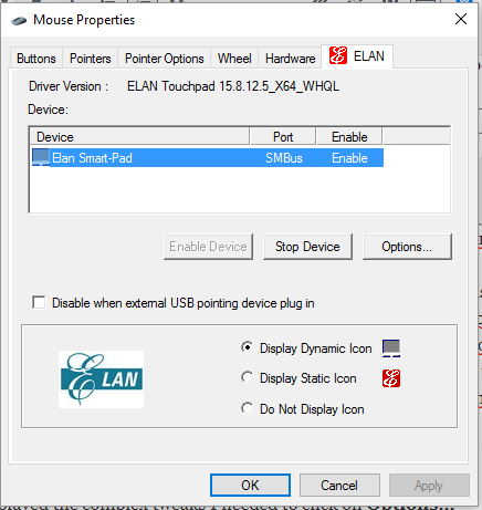 mouse properties advanced touchpad settings