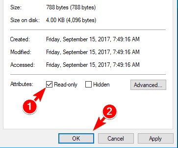 read only disable outlook can't log on