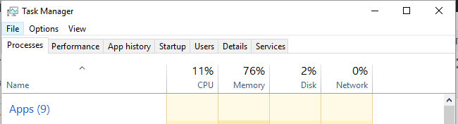task manager processes tab