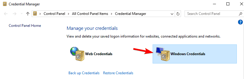 windows credentials The set of folders cannot be opened