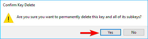 confirm key delete The set of folders cannot be opened