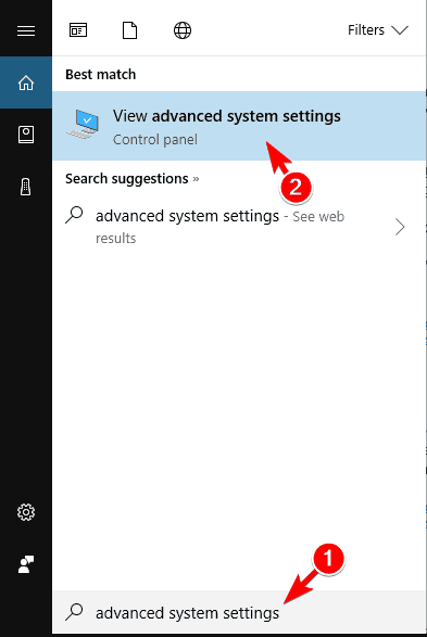 view advanced system settings search results png thumbnails not showing windows 10