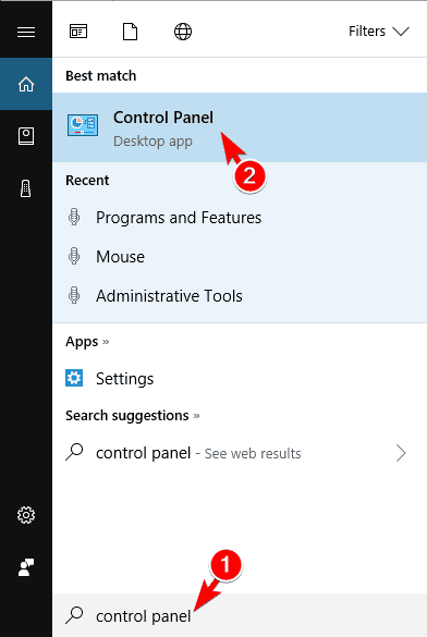 control panel search results some thumbnails not showing windows 10