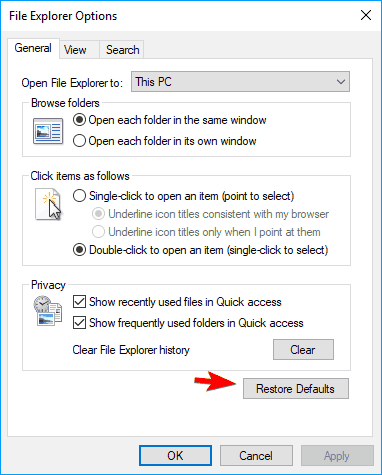 restore defaults png thumbnails not showing windows 10