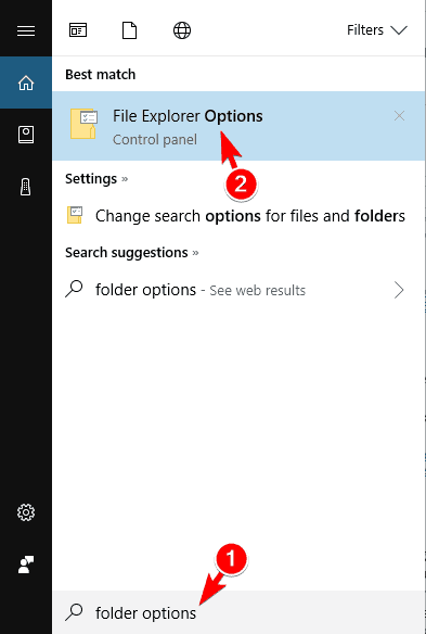 file explorer options search results Thumbnail previews not showing