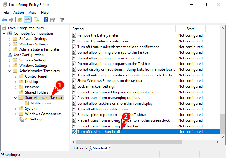 turn off taskbar thumbnails group policy editor png thumbnails not showing windows 10