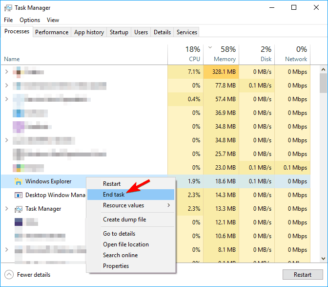 task manager end task png thumbnails not showing windows 10