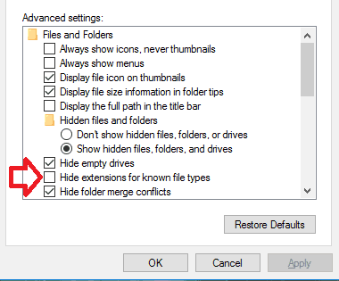 uncheck hide extensions for known file types Error Code 30088-4