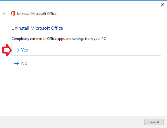 Click on Yes to remove Office