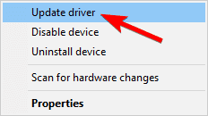 update driver menu