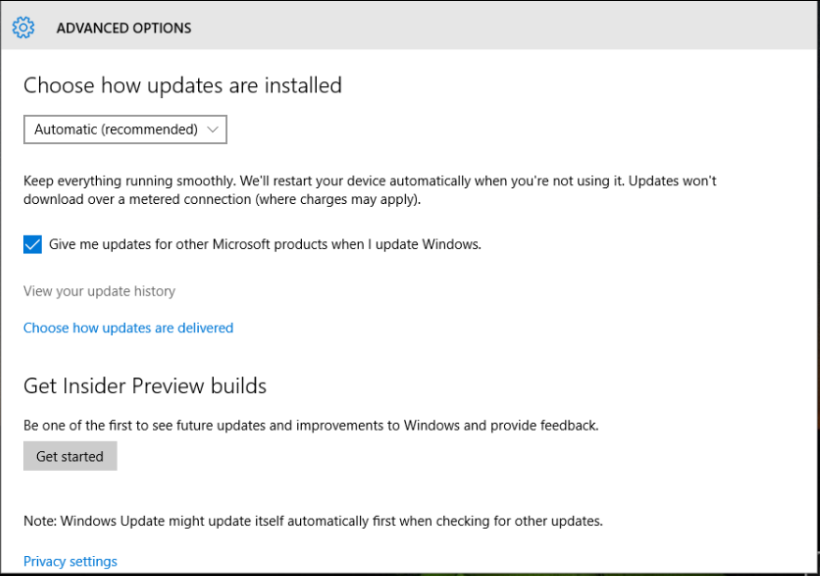 view update history windows 10