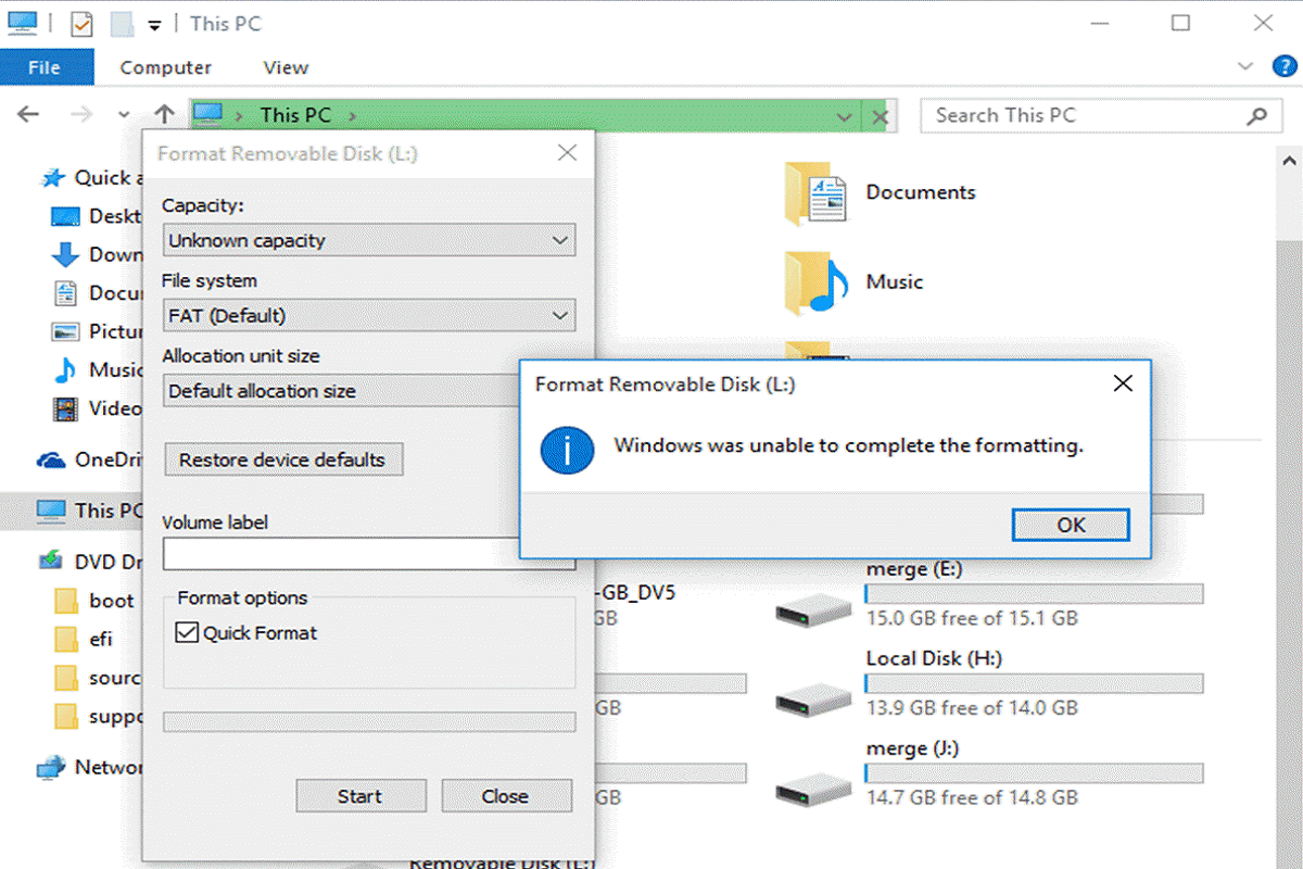 windows was unable to complete the format usb windows 10