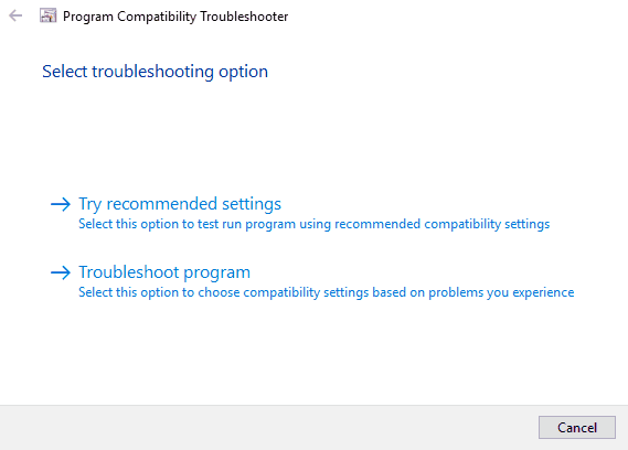 program compatibility troubleshooter