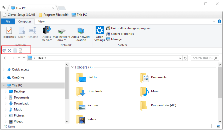 file explorer restore invisible Quick Access Toolbar