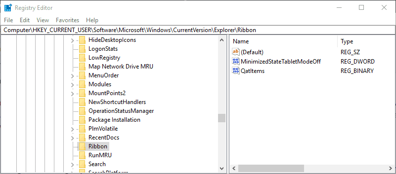registry reset file explorer UI restore invisible Quick Access Toolbar