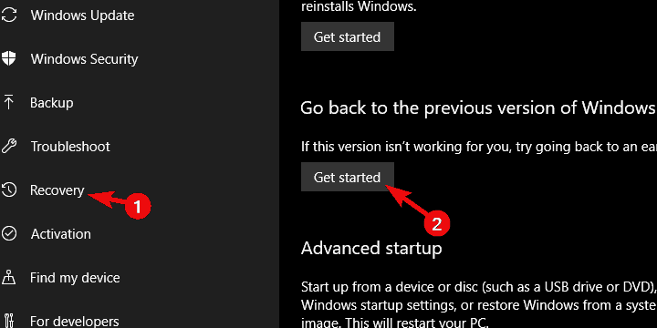 Go back to the previous version of Windows 10