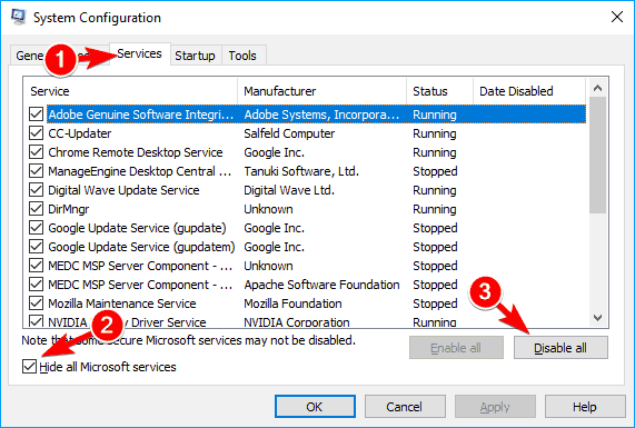 Service Host Local System startup