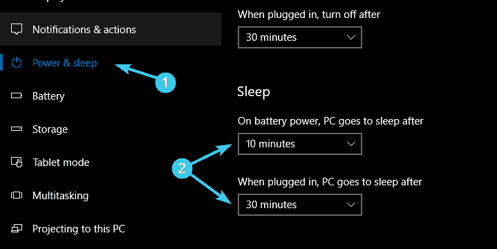 computer not going to sleep power and sleep options