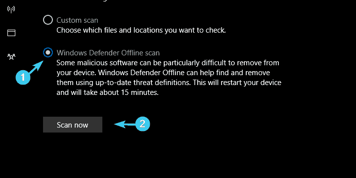 computer not going to sleep windows defender offline scan