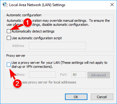 Connection request timed out local area network settings disable automatically detect settings