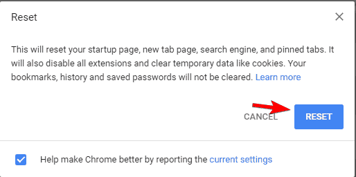 Connection error timed out reset Chrome to factory settings