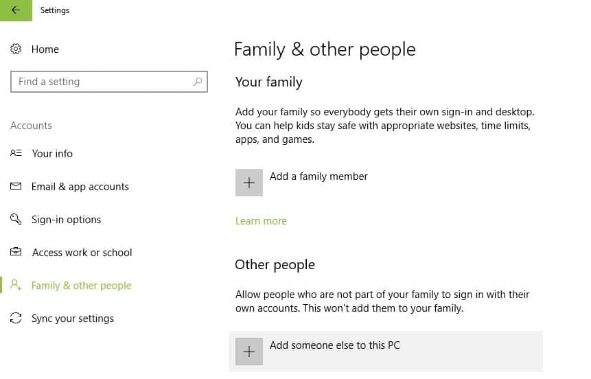 create a new user account folder on windows 10