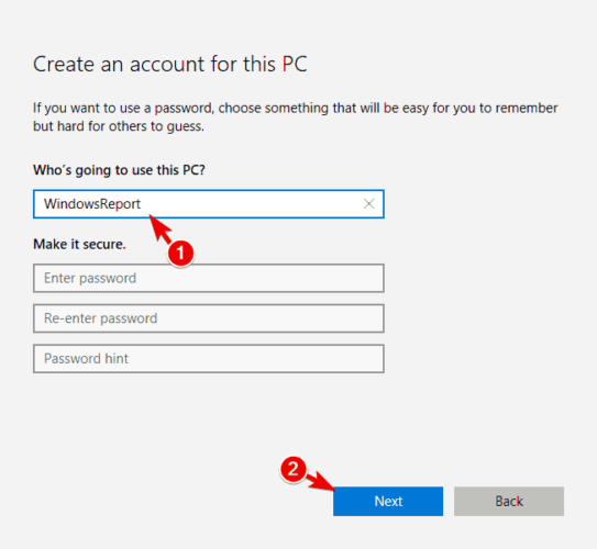 create an account for this PC Microsoft Edge stopped working