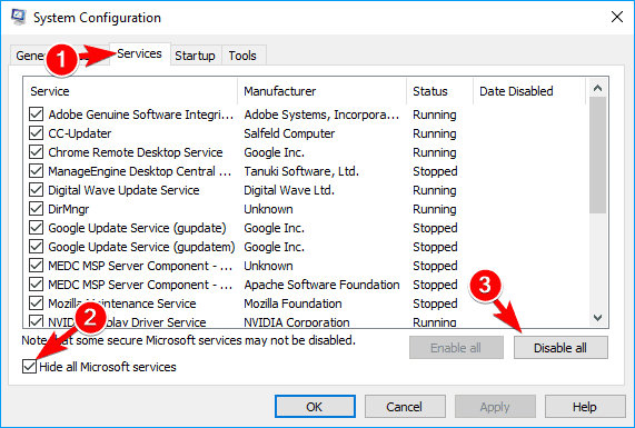 disable all button Microsoft Edge opens then closes