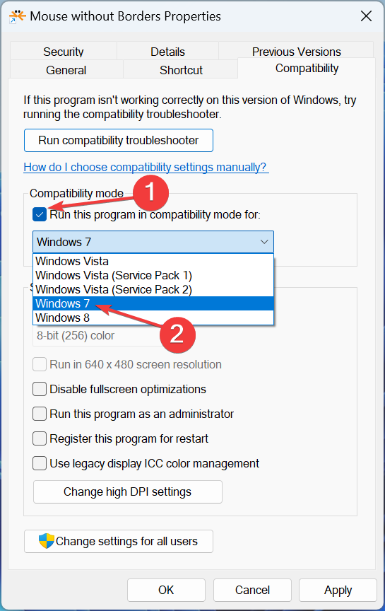 compatibility mode to run mouse without borders