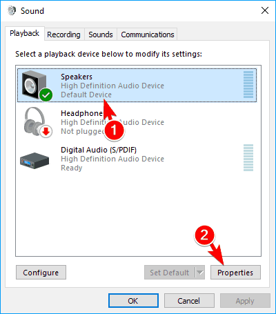 Audio renderer error speakers proprieties windows 10