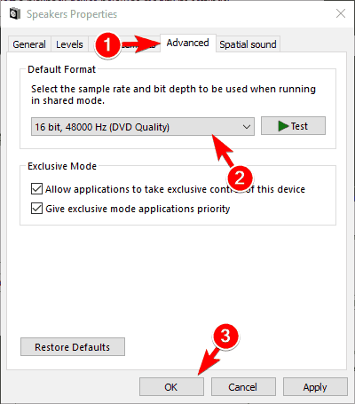 audio renderer error sample rate windows 10