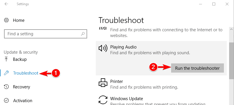 run the troubleshooter Sound failed to access device