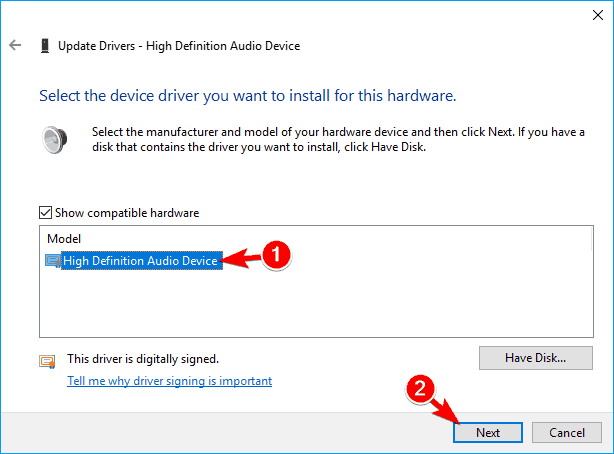 high definition audio device Sound failed to access device
